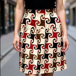 Notice Geometric Pattern Midi Skirt. Size 6. Lined. Cotton/ Spandex Blend